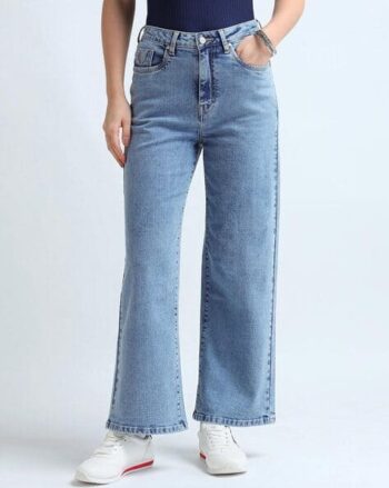 Women Lightly Washed Wide Jeans