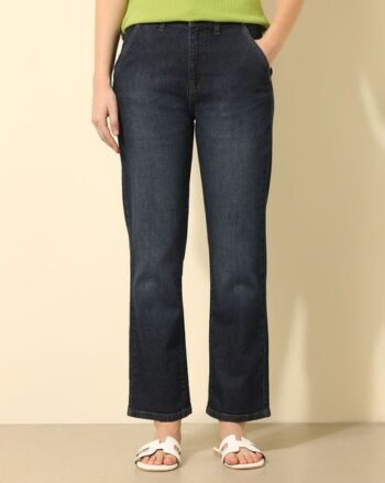 Women Stone Washed High-Rise Straight Jeans