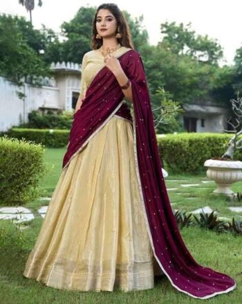 Women Woven Flared Lehenga Choli Set