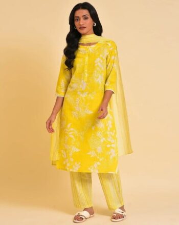 Women Embroidered Straight Kurta with Pants & Dupatta