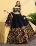 Women Embroidered Flared Lehenga Choli Set with Dupatta