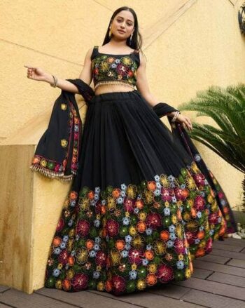 Women Embroidered Flared Lehenga Choli Set with Dupatta