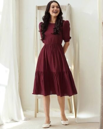 Women Round-Neck Tiered Dress