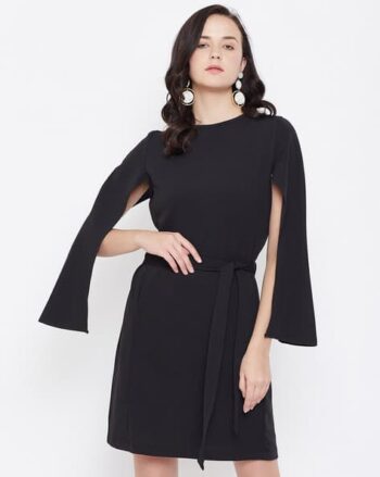 Shift Dress with Waist Tie-Up