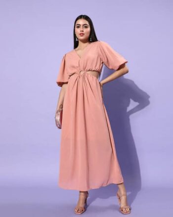 V-Neck Fit and flare Solid Dress