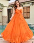 Women Gown Dress with Strappy-Sleeves