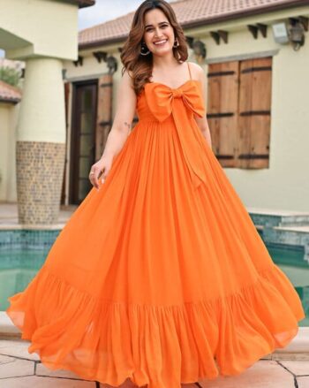 Women Gown Dress with Strappy-Sleeves