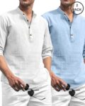 Men Pack of 2 Regular Fit Short Kurta with Band Collar