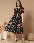 Women Floral Print Smocked Fit & Flare Dress