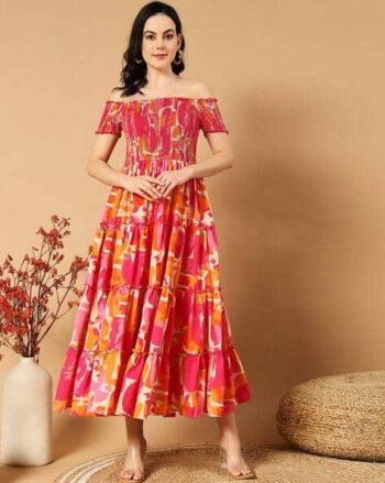 Women Floral Print Tiered Dress