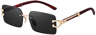 Rimless Rectangle Sunglasses for Women Men Fashion Hip hop Frameless Designer Shades Wooden Y2K Square Glasses