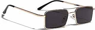 Karan Aujla Mens Classic Retro Frame Vintage Narrow Rectangular Pimp Metal Sunglasses Goggles