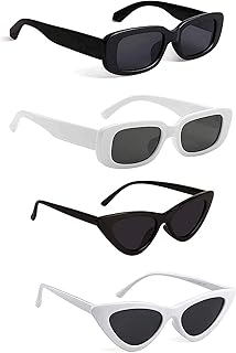 Rectangle Sunglasses for Women Men Trendy Retro Fashion Sunglasses UV Protected Square Shades Combo Pack of 4, Medium