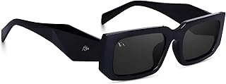 Unisex Rectangle Retro Vintage Uv Protection Black Polarized Sun Glasses