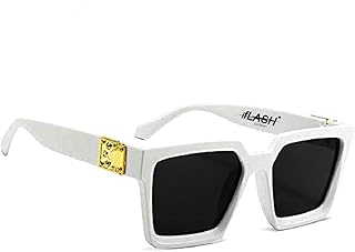 Unisex Adult Square Sunglasses (White Frame, Black Lens) (Free Size)