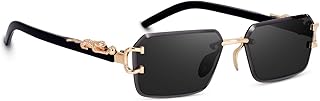 Elite Slim Rimless Rectangular Metal & Decorated Arms Art Retro Sun glasses