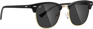Semi-Rimless Polarized Sunglasses for Men Women, Square Sunglasses for UV Protection