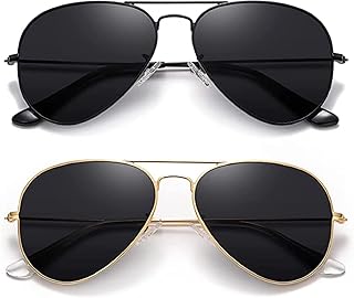 Aviator Glass Lens Sunglasses,Military Style,UV400 Protection Sun Glasses for Men Women Pack Of 2