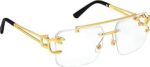 Rimless Rectangle Gold Frame Sunglasses for Men and Women