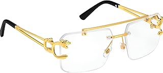 Rimless Rectangle Gold Frame Sunglasses for Men and Women