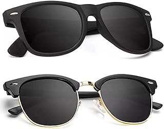 Retro Semi Rimless Polarized Sunglasses for Men Women Classic Trendy Driving Sun Glasses UV Protection Pack Of 2 Glasses