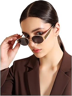 Retro Oval Sunglasses for Women Men Small Shade UV400 UV Protected Trendy Style (Gold-Grey)