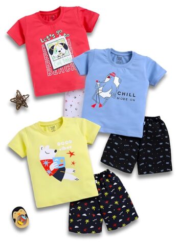 Toonyport Boys Summer 3 Packs Of T-shirts and Shorts Combo Set (Multicolors)
