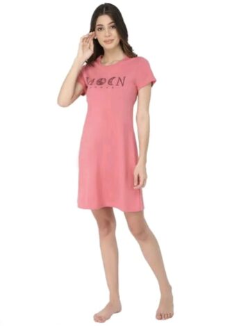 Women's Super Comfy Printed Pure Cotton Night Dress for Women | Girls Long Printed Tshirt Dress - Loungewear