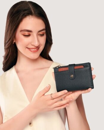 Women Card Holder with Snap Button Closure