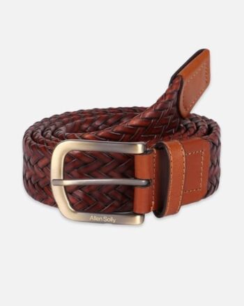 Men Braided Genuine Leather Belt with Buckle Closure