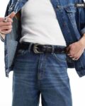 Men Woven Genuine Leather Belt with Buckle Closure