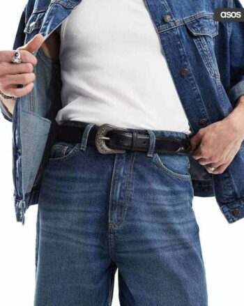 Men Woven Genuine Leather Belt with Buckle Closure