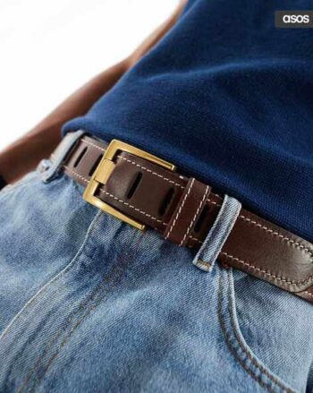 Men Genuine Leather Belt with Contrast Stitching Details
