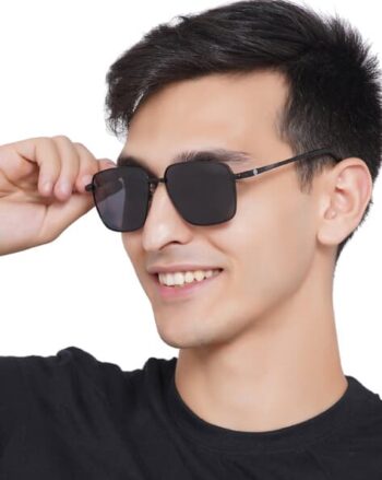 Men Black Lens Black Rectangle Sunglasses - CLSM019