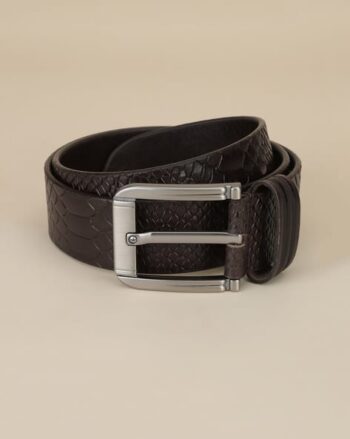 Croc-Embossed Wide Belt with Tang-Buckle Closure