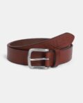 Men Logo Embossed Slim Belt with Tang Buckle Closure