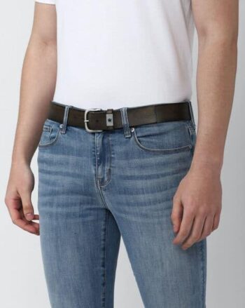 Leather Belt with Tang Buckle Closure