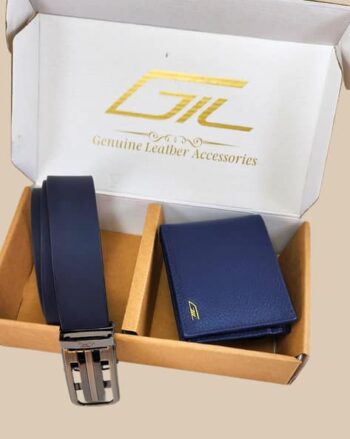 Set of Bi-Fold Wallet with Metal Logo & Belt