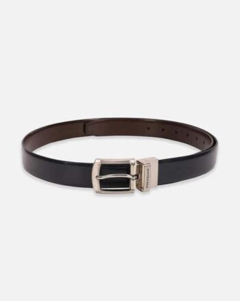 Men Patterned Genuine Leather Belt with Tang-Buckle Closure