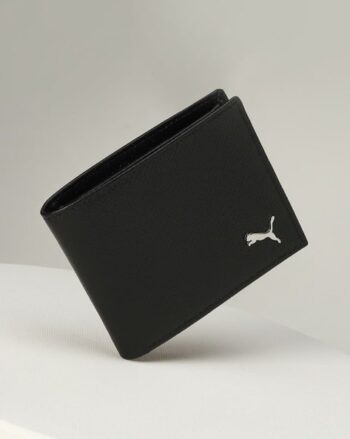 Leather Bi-Fold Wallet with Logo Applique