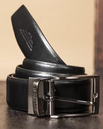 Men Reversible Wide Belt with Tang-Buckle Closure