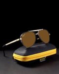 UV Protected Gold Brown Aviator Sunglasses for Men and Women