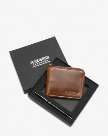 Leather Zip-Around Wallet & Pen Gift Set