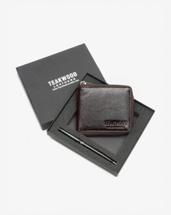 Leather Zip-Around Wallet & Pen Gift Set