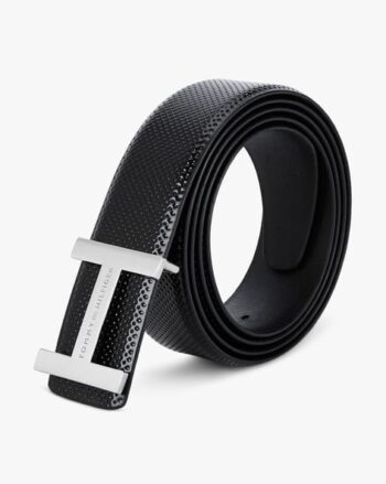 Textured Genuine Leather Belt with Push Pin Buckle
