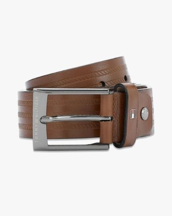 Striped Leather Pin-Buckle Belt
