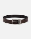 Men Leather Reversible Belt with Buckle Closure