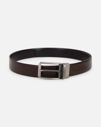 Men Leather Reversible Belt with Buckle Closure