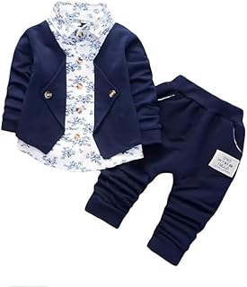 Jynlop Baby Boy Formal Outfit Set – 3 Piece Stylish Blazer, Floral Shirt & Pants Infant Toddler Wedding & Party Clothing Set