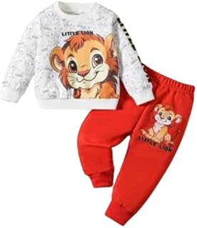 Tirupati Creations Kids Dress for Boys | Printed Round Neck Full Sleeve Sweatshirt and Pant Clothing Combo Set-White, Red